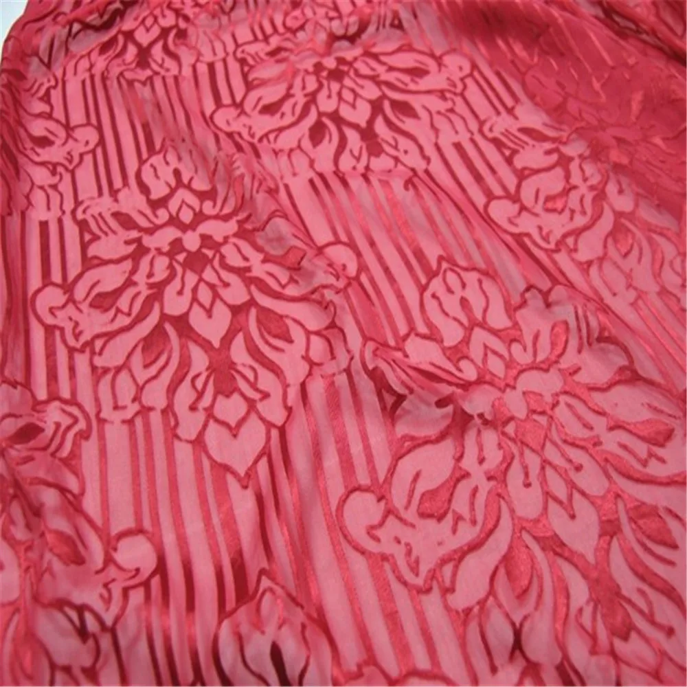 Festival Chinese Red Color Flower Opal Silk Burn Out Fabric for Wedding Clothes Cheongsam Dress