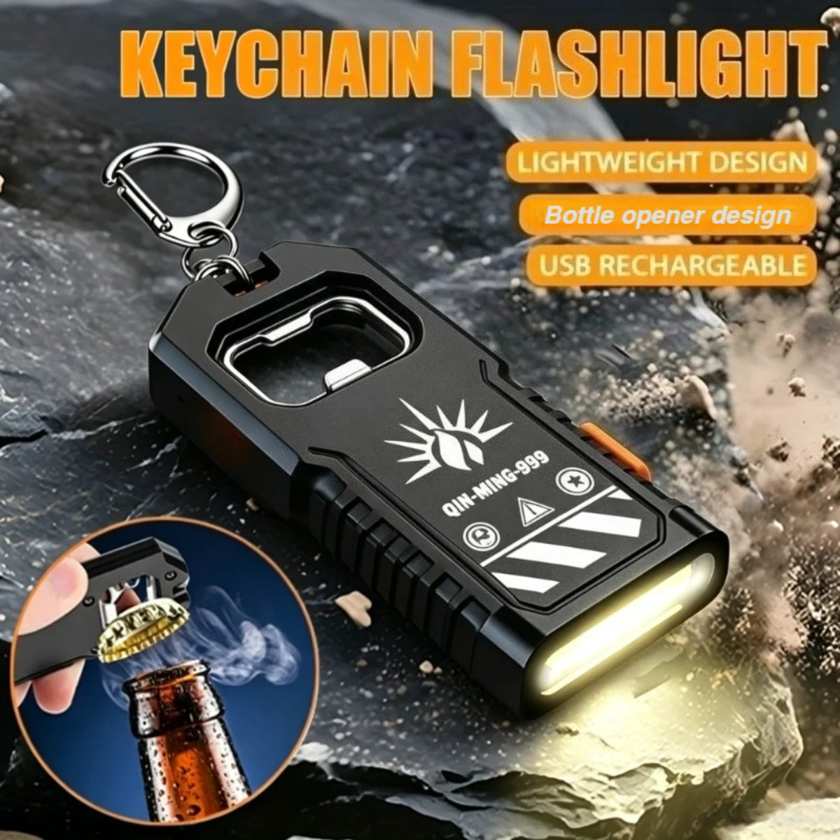 Powerful LED Keychain Hanging Flashlight Rechargeable Work Light with Bottle Opener Function  Outdoor Camping Adventure Lantern