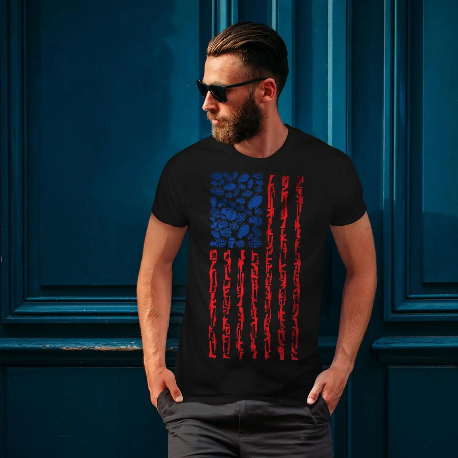 Wellcoda America Flag Grenade USA Mens T-Shirt, Graphic Printed Tee