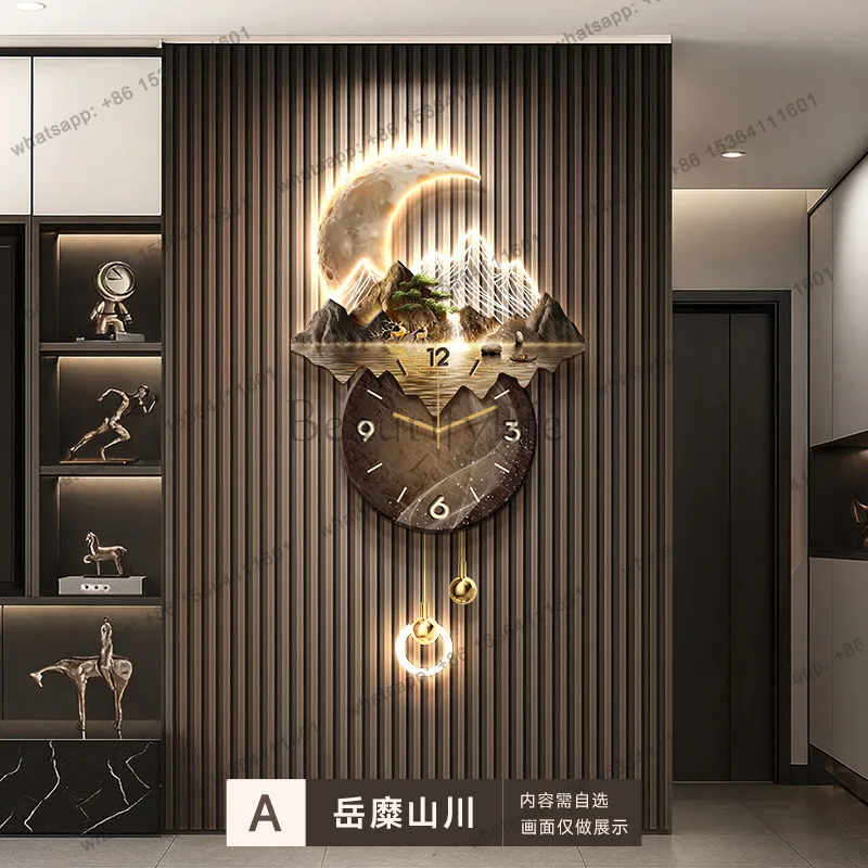 Modern Slat Wall Clock with LED Light 3D Textured Painting TV Background Living Room Silent Quartz Battery Operated Home Decor