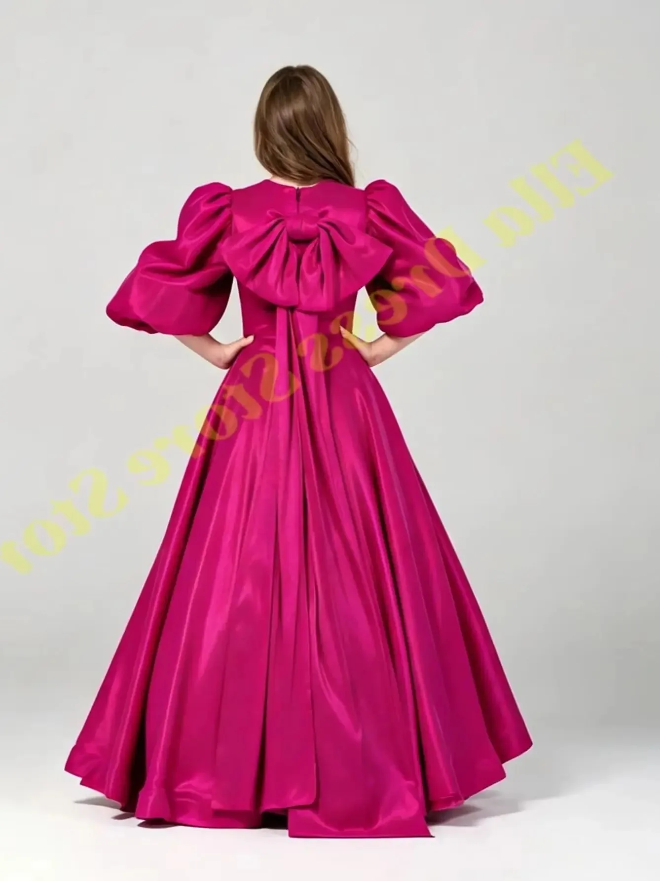Großhandel: Wunderschönes rotes Blumenmädchenkleid aus Satin, flauschig, mit exquisiter großer Schleife, für Hochzeit, Geburtstag, Party, Abendball, maßgeschneidert. – Detail 1