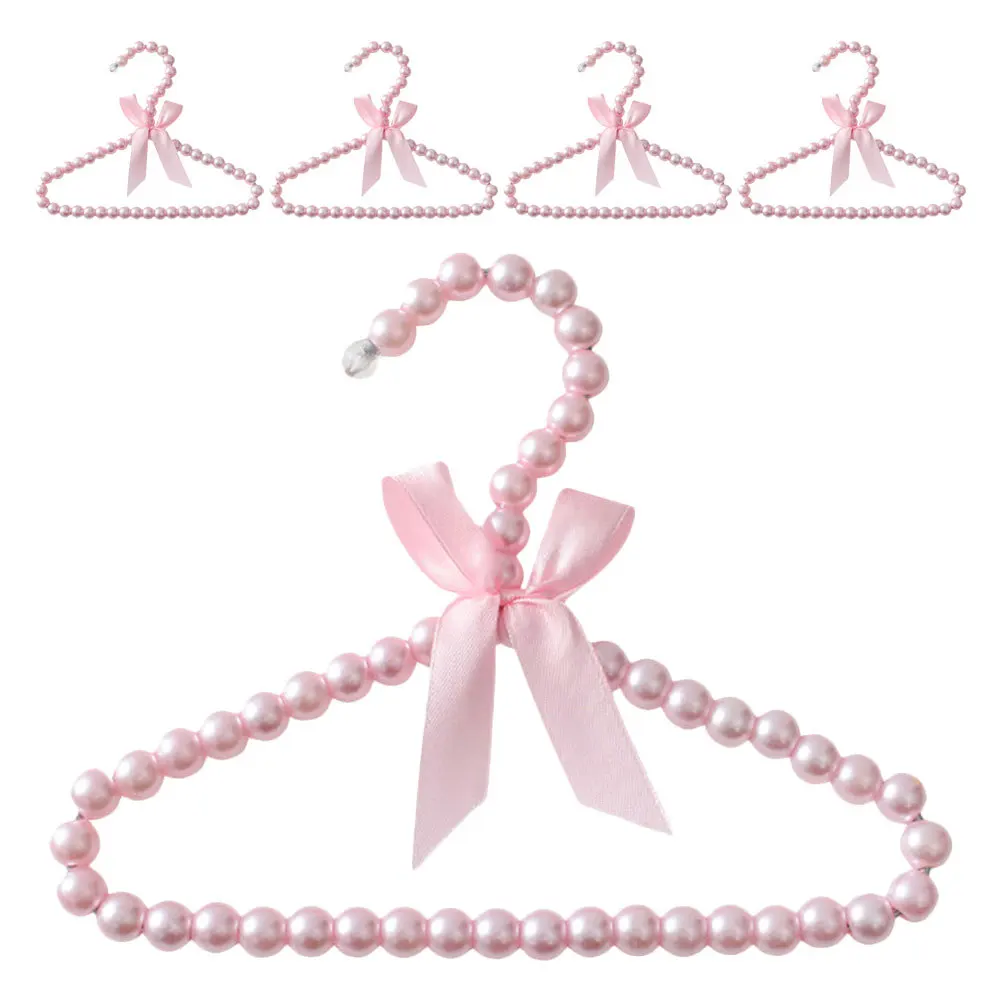 

5Pcs Small Pet Clothes Hangers Pearl Beaded Mini Plastic Dog Cat Coat Hanger 20cm Pink Pet Apparel Display Closet Organizer