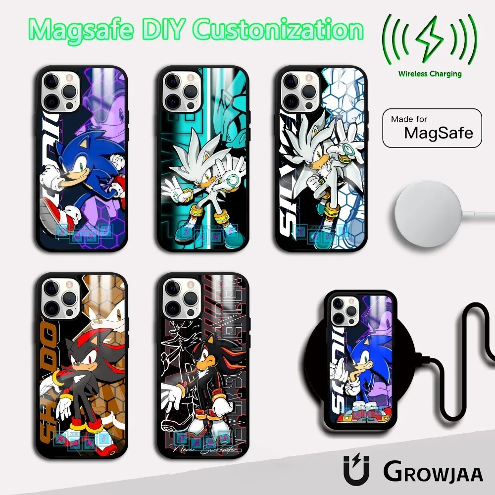 Anime Cartoon S-Sonics Hedgehog Phone Case For iPhone 16 15 14 13 12 11 Pro Max Plus Mini Magsafe Mirror Wireless Magnetic Cover