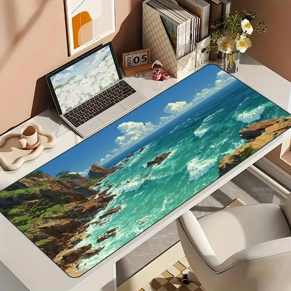 Tappetino per mouse Tappetino da scrivania Tappetino per mouse dal design Warm Town con bordi cuciti Tastiera con base in gomma antiscivolo Tappetino da gioco esteso