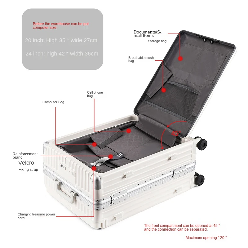 ワイドハンドルワンクリック開閉トラベルスーツケース軽量アルミフレームスーツケース搭乗ボックスビジネスコンピューターバッグ24インチ