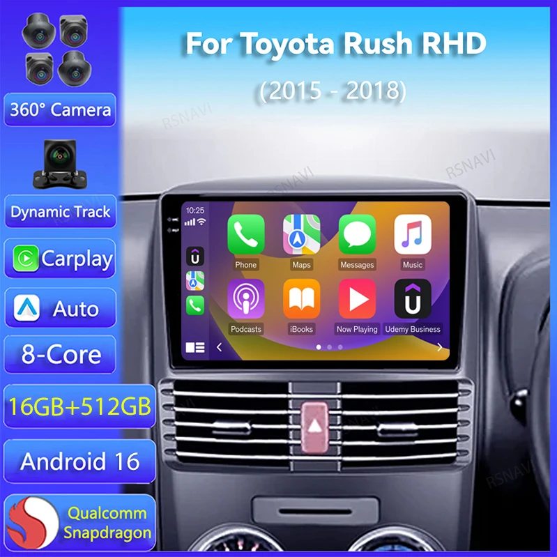 Android 16 Carplay Auto For Toyota Rush 2015 - 2018 Right hand drive Car Radio Navigation Wireless Player Video 2K Screen Stereo