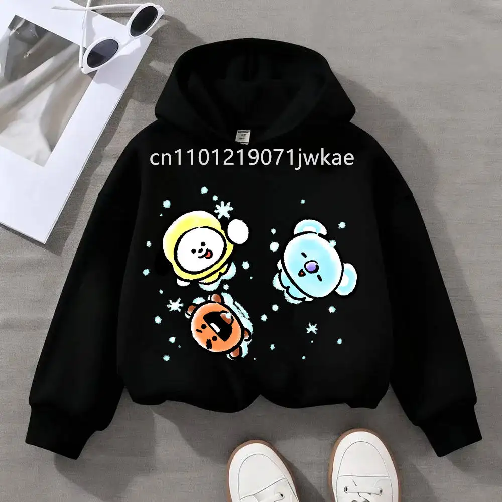 Adorable Blue Character Graphic 3-12 Year Hoody Boys and Girls Tee for Children Tops Cute BT21 Mang Inspired Kids Hoodie