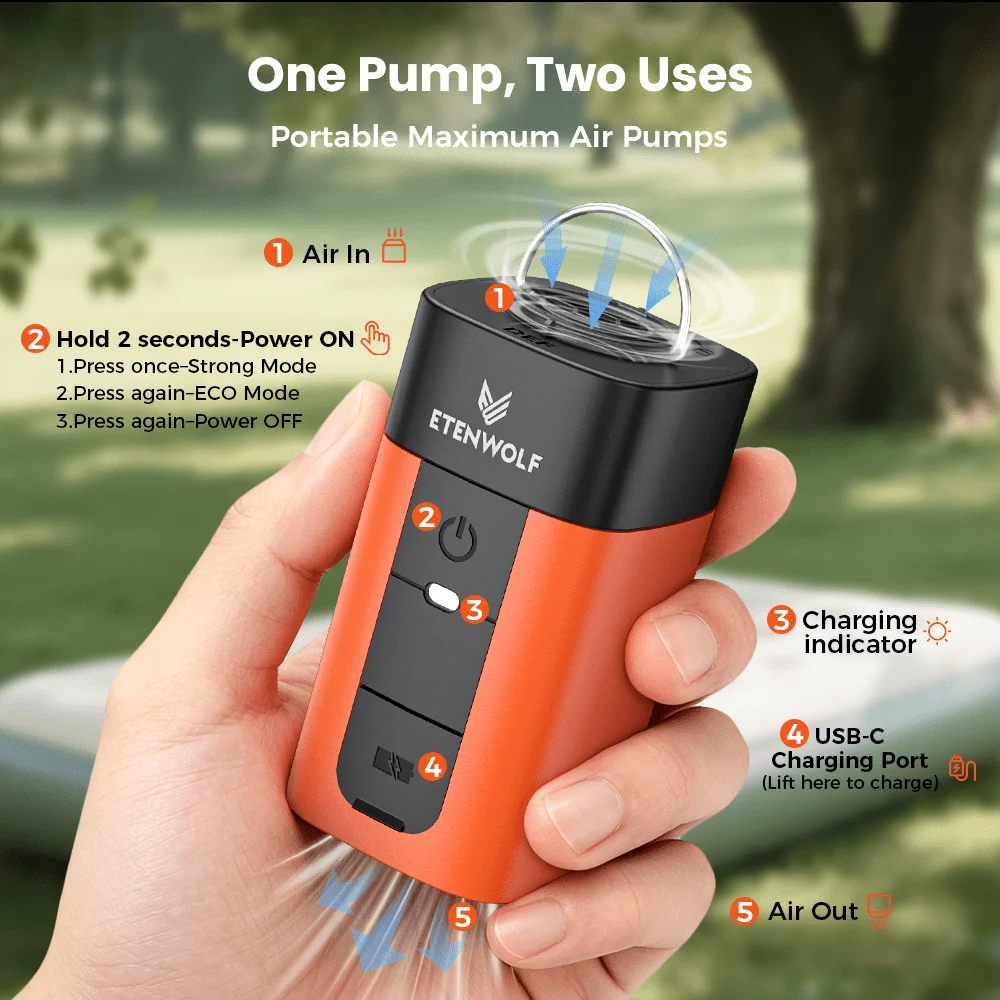 ETENWOLF AIR 2 Electric Air Pump 3200mAh 2X Faster Inflation & Deflation Pump for Air Mattress Sleeping Pads Vacuum Storage Bags