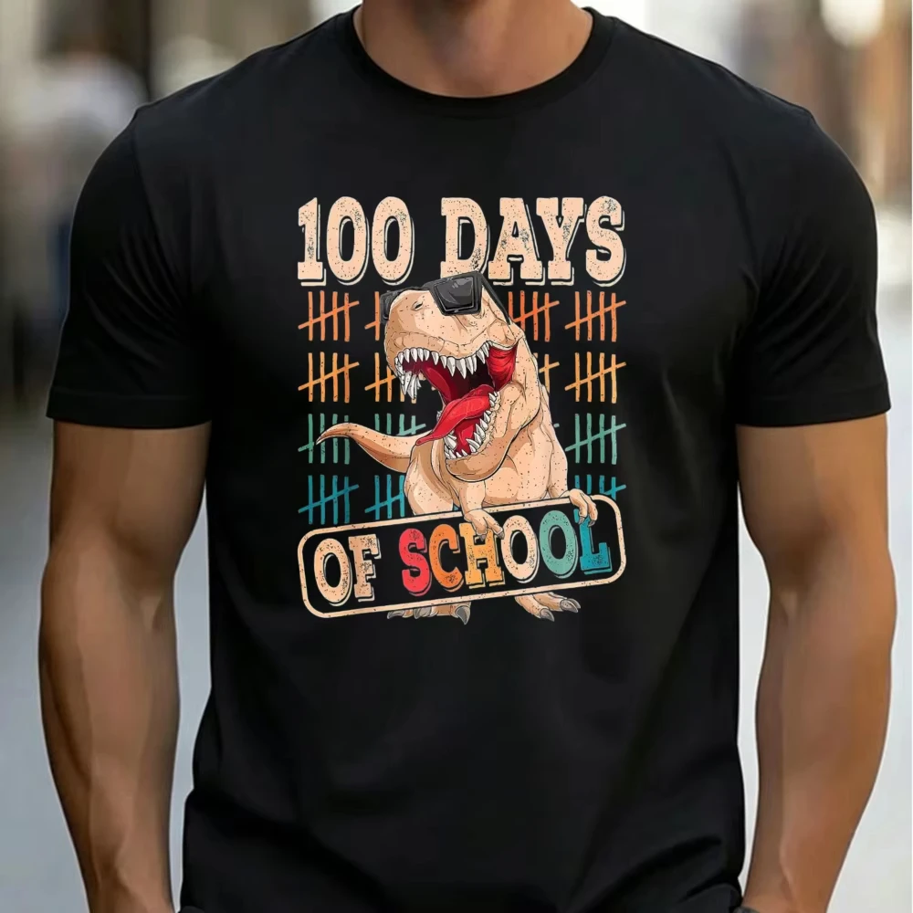 100 Days of School Cool T-Rex Dinosaur Count Mark Graphic T Shirt Unisex Cotton Tee Teacher Gift Casual School Party Wear Tops