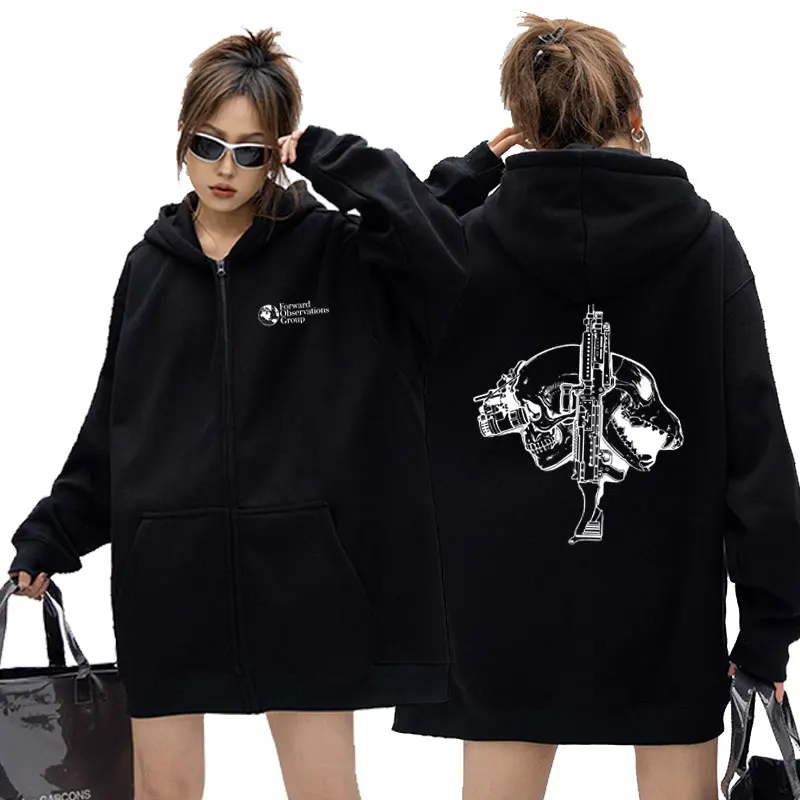 Sudadera con capucha con cremallera para hombre, chaqueta con estampado de calavera horrible, Hip Hop, Rock, Retro