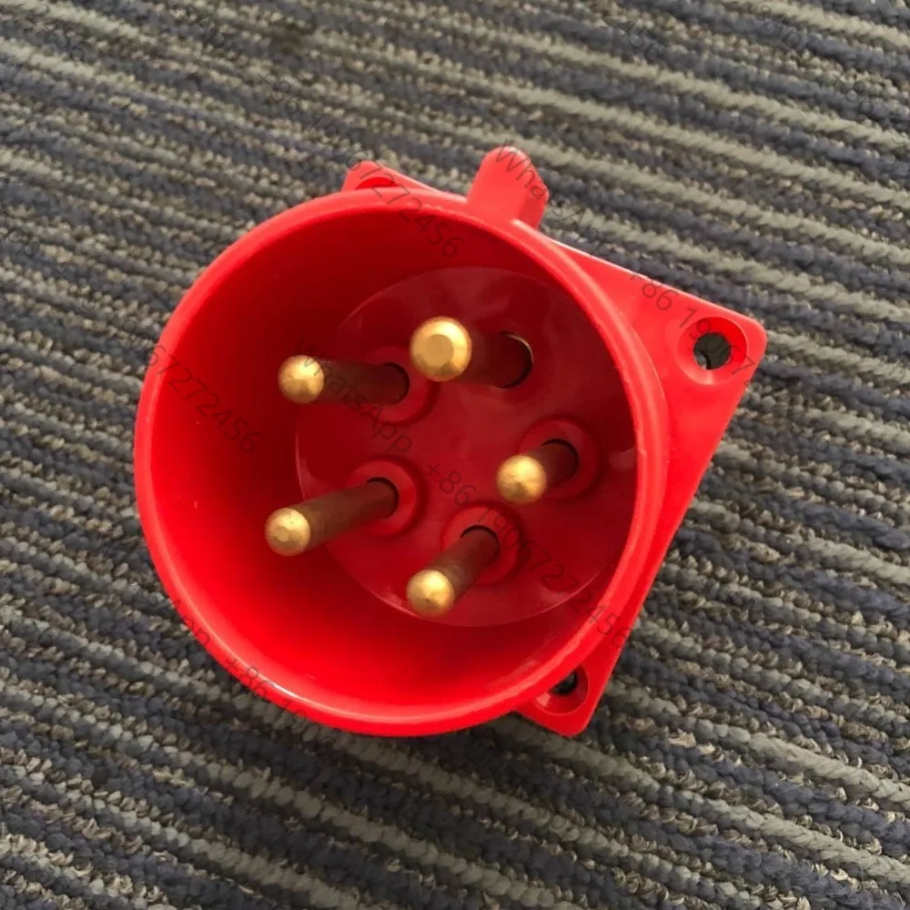 IP44 32A 3P+E+N IEC309-2 Industrial Panel Mount Plug Connector Red w Washer