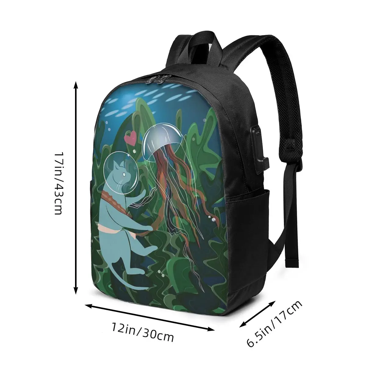Undersea Adventure Cat And Jellyfish Backpack Travel Notebook Bag Computer College Student School Bag Laptop Shoulder Bags