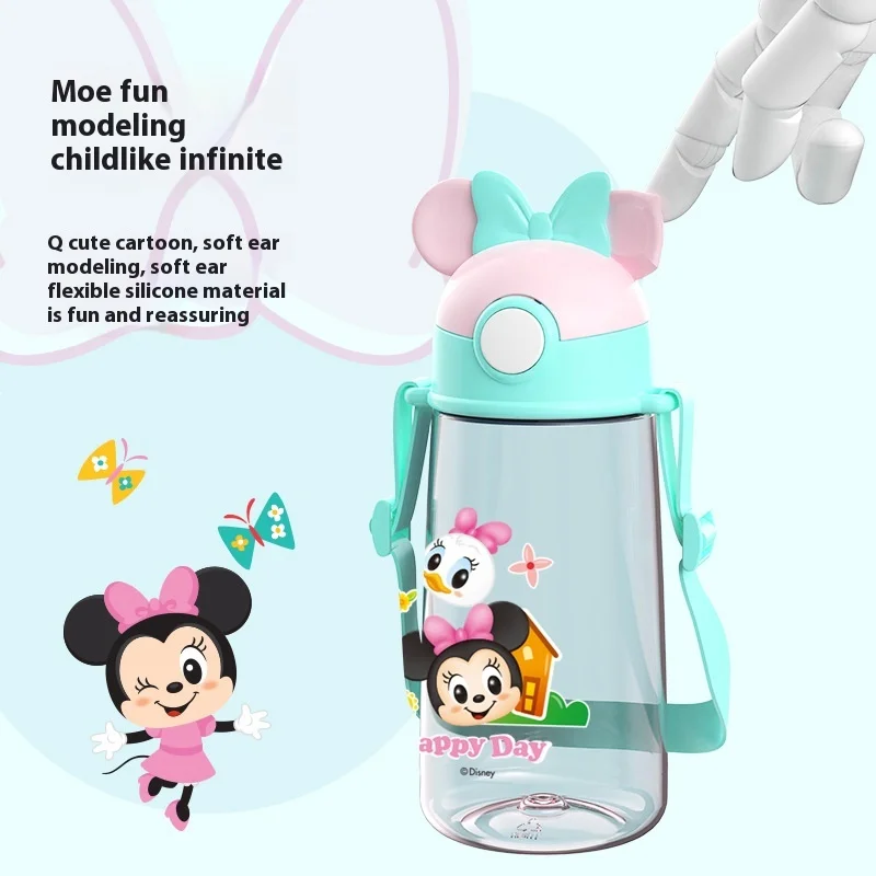 Disney'S New Mickey Mouse Children'S Shoulder Strap Straw Cup Tritan Light Portable Leak Proof Student Cup Cute Cartoon Gifts