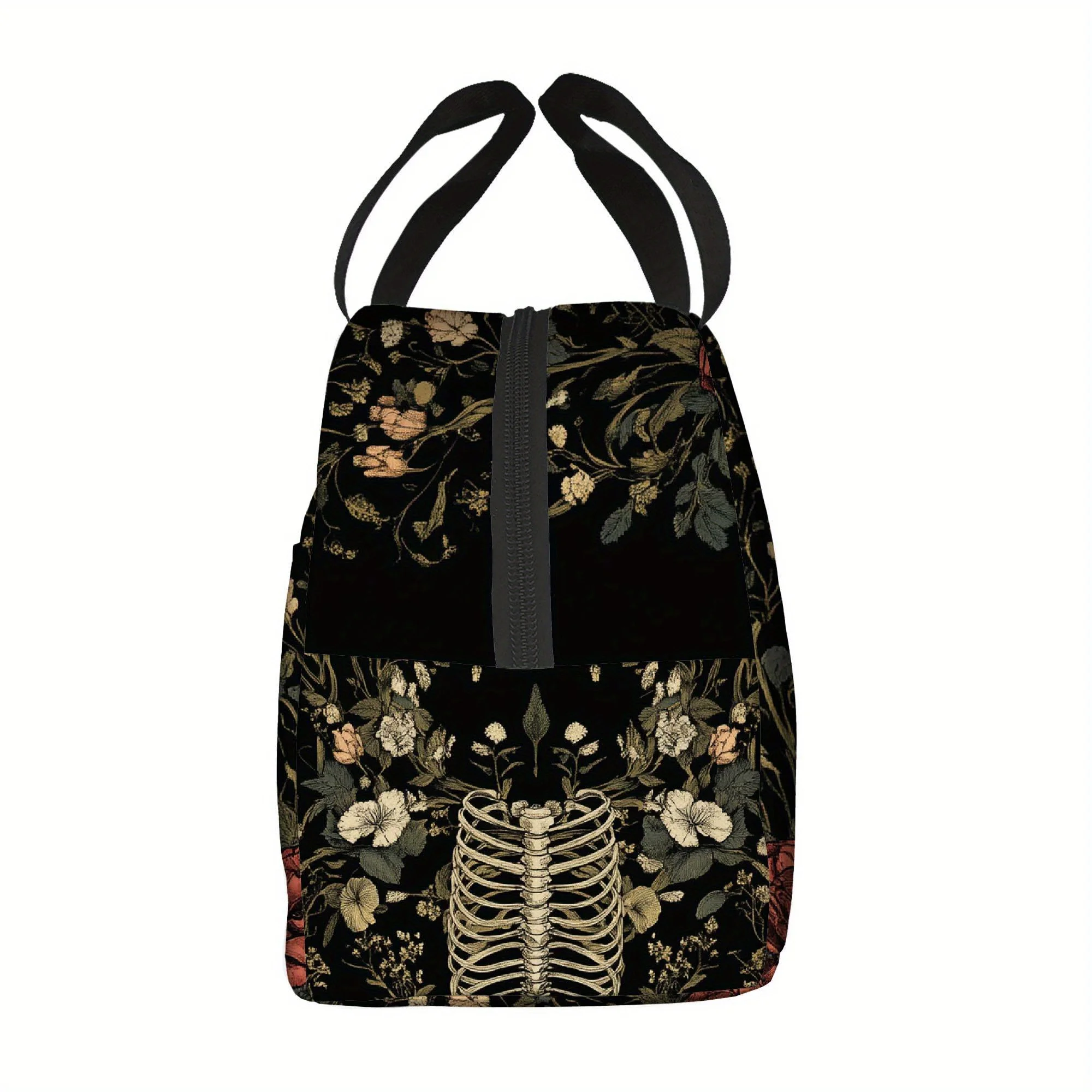 Gothic Floral Skeleton Insulated Lunch Bag Unisex Portable Reusable Cooler Bag