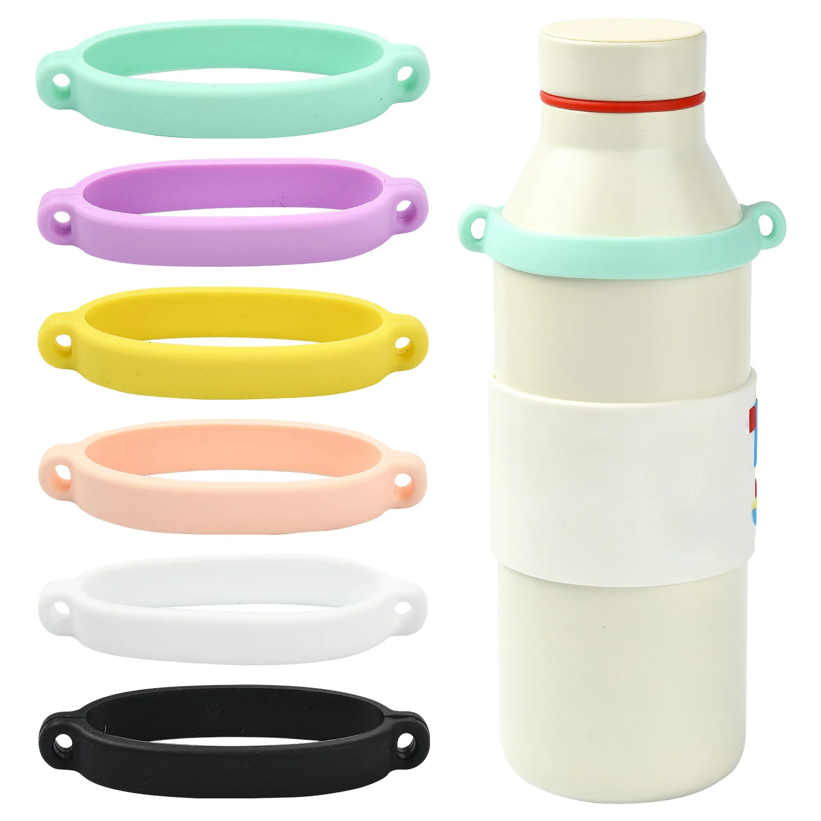 PandaHall 6pcs 6 Colors Silicone Hanging Water Bottle Cup Sleeve Ring Rubber Handle for DIY Carrying Cup Bottle Accessories ﻿