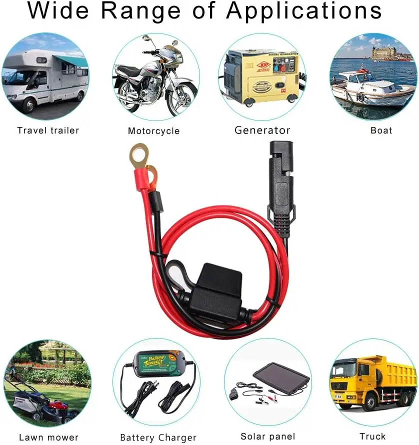 2FT Motorcycle Battery Charger Cable SAE to O-ring Terminal Quick Disconnect Assembly Extension Cable