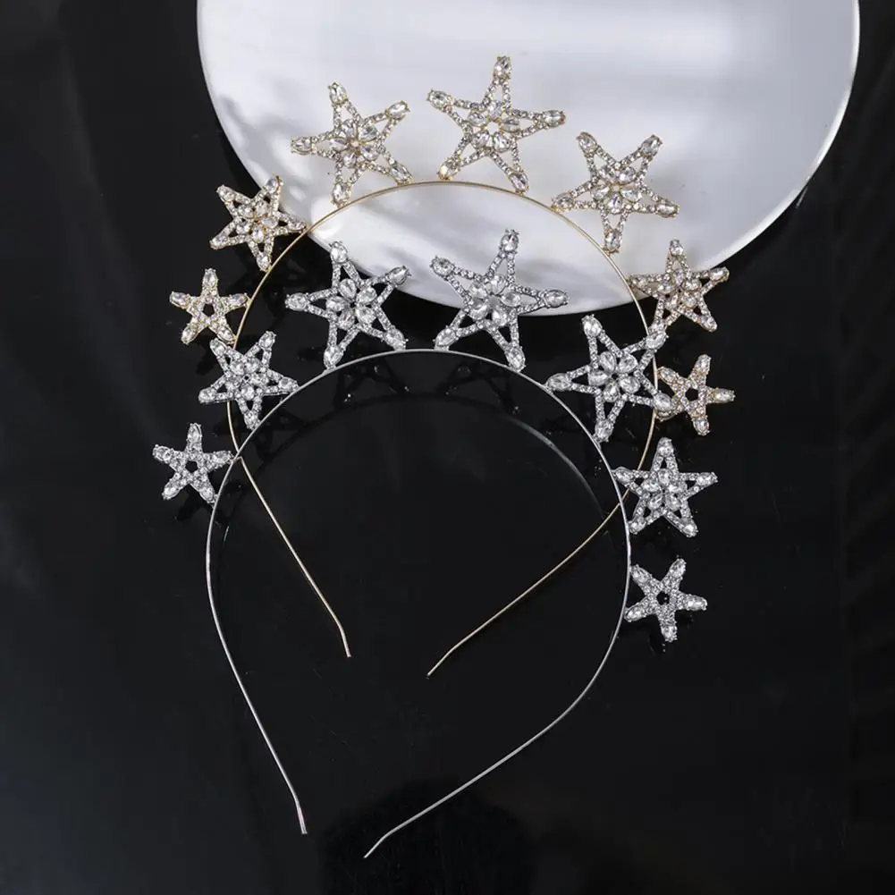 Women Headband Star Shape Hollow Out Shiny Rhinestone Solid Color Anti-slip Hair Decoration Hair Accessories Bridal Headband