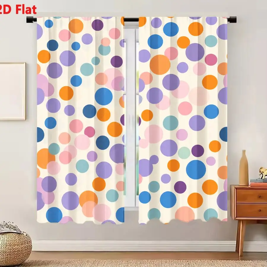2Pcs Curtains 2D Flat Seamless Abstract Overlapping Circles Pattern Pastel Orange Pink Lavender Blue Teal On Cream Background Wi