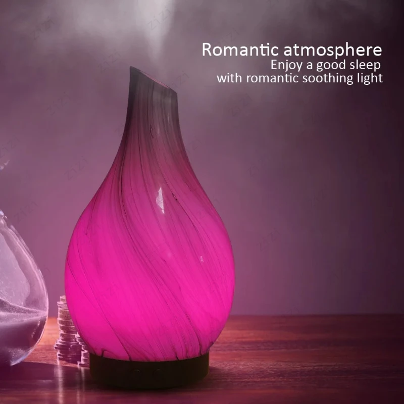 Glass Craft Slanted Mouth Vase Shaped Aromatherapy Machine USB Rainbow Light Humidification Aromatherapy Machine image 4