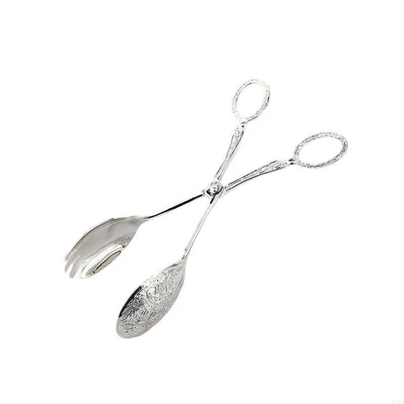 F19B European Dessert Tongs Metal Engraving Pattern Salad Serving Clip Bread Clamp For Restaurants And Family Gatherings