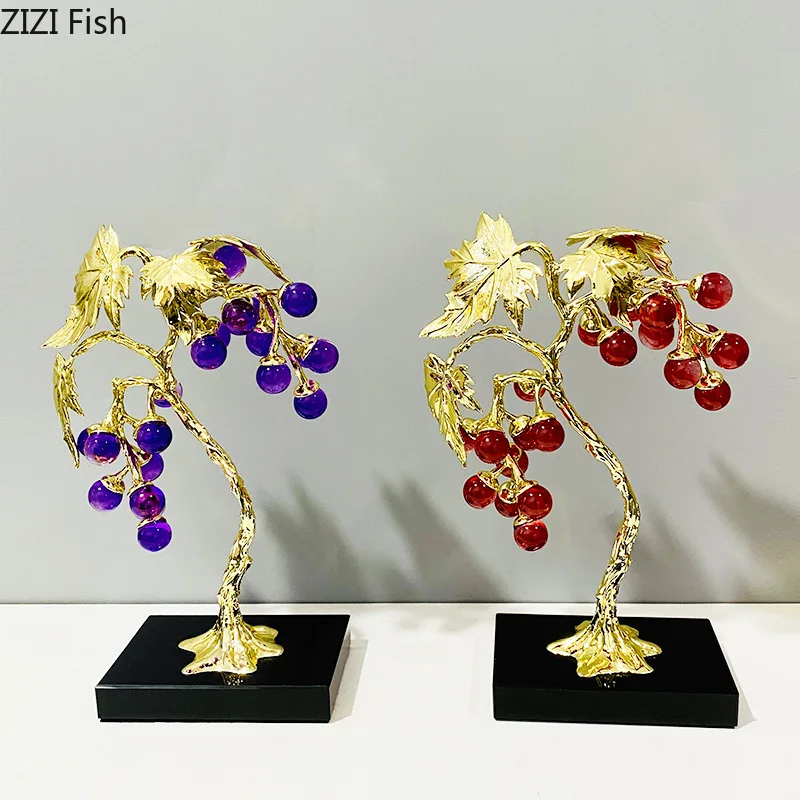 

Fantasy Crystal Grape Tree Ornaments Living Room Desk Decoration Gold-plated Grape Vine Home Decorations Room Aesthetic Decor