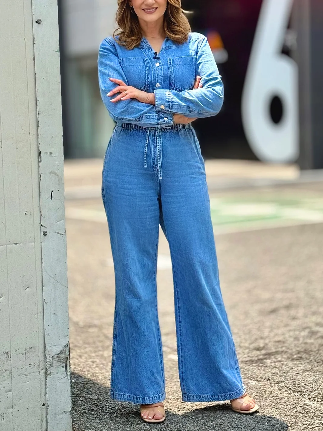 2025 New Summer Women's Fashion Retro Commuter Adjustable Waist Slim Shirt-style Denim Jumpsuit Casual
