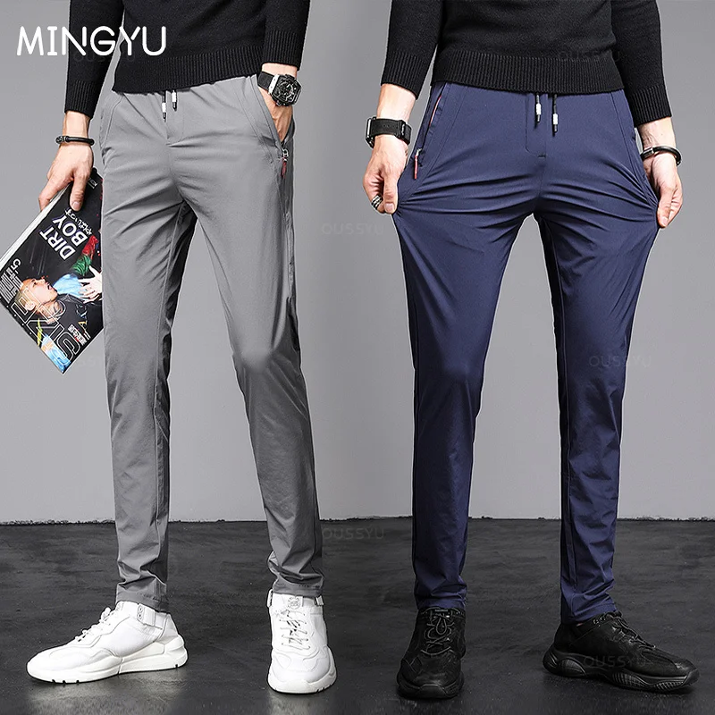 Summer Jogging Sweatpants Men Zip Pocket Thin Casual Outdoor Training Sport Long Pants Black Blue Grey Workout Running Trousers