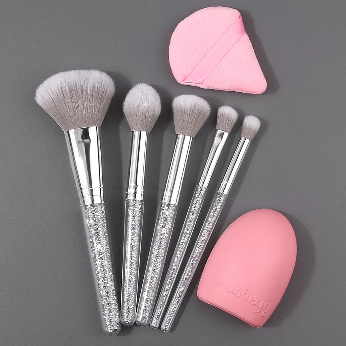 Ensemble de pinceaux de maquillage, 5 pièces, manche en diamant, pour fard à joues doux, pour poudre, + 1 bouffée de poudre + 1 brosse de maquillage, outils de nettoyage