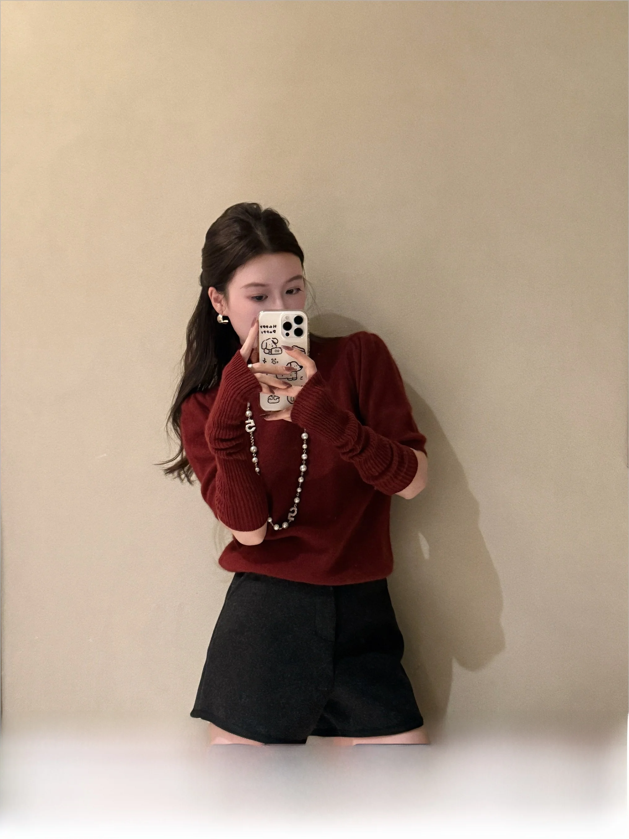 

Свитер Chier Camere из высококачественной шерсти с ворсом под мишуру, красный, свободного кроя, с длинными рукавами, женская вязаная одежда, зимняя коллекция