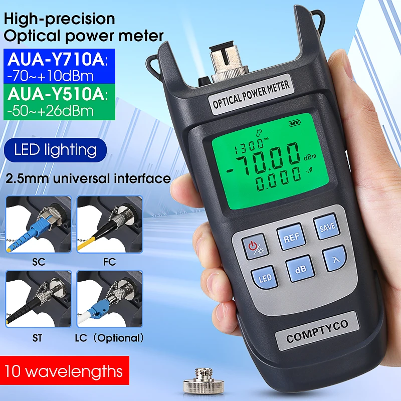 

Измеритель оптической мощности COMPTYCO AUA-Y710A/Y510A, 10 длин волн, тестер оптоволокна OPM, инструмент для тестирования оптоволоконных кабелей FTTH