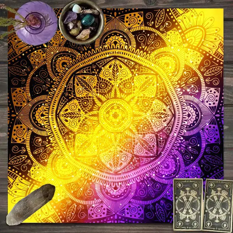 VIKAMA Purple Gold Gradient Mandala Tarot Cloth Witch Altar Mat Wicca Divination Oracle Card Grid Ritual Decor