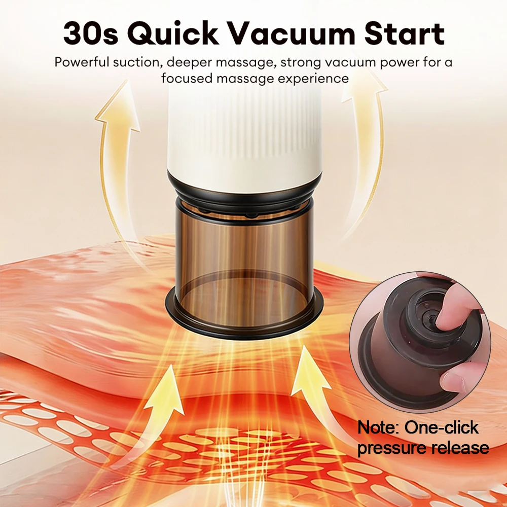 Electric Cupping Massager 2-in-1 Vacuum Cupping Gua Sha Device Red Light 3 Suction Levels 3 Cup Sizes Rechargeable Body Massage