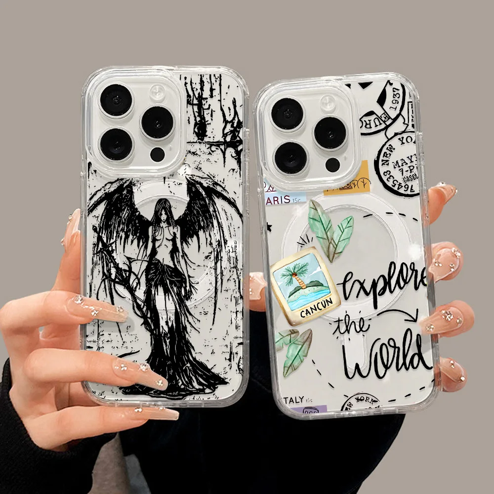 

Transparent For Magsafe Wireless Charge Case For iPhone 13 17 15 14 11 12 16 Pro Max 17 Air INS Style Magnetic Cover Bumper