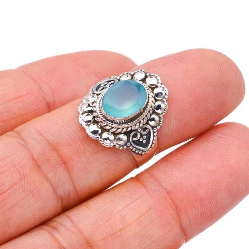 

StarGems® Natural Chalcedony Handmade 925 Sterling Silver Ring 6.75 F3124