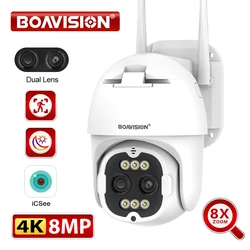 Cámara de seguridad inteligente para el hogar, dispositivo de 8MP, 4K, 2,8mm -12mm, doble lente, Zoom 8X, PTZ, WiFi, IP, 2K, 4MP, seguimiento humano al aire libre, Audio bidireccional