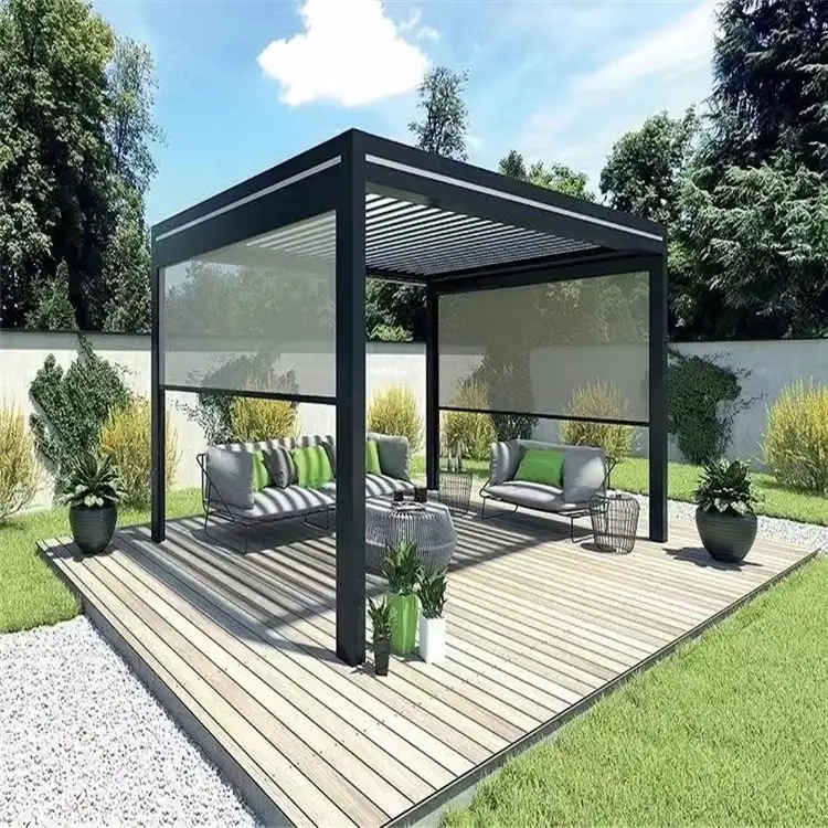 Electric Remote Control Eco-Friendly Waterproof Aluminum Outdoor Garden Pergola Screen for Backyard Balcony Terrace Party Use