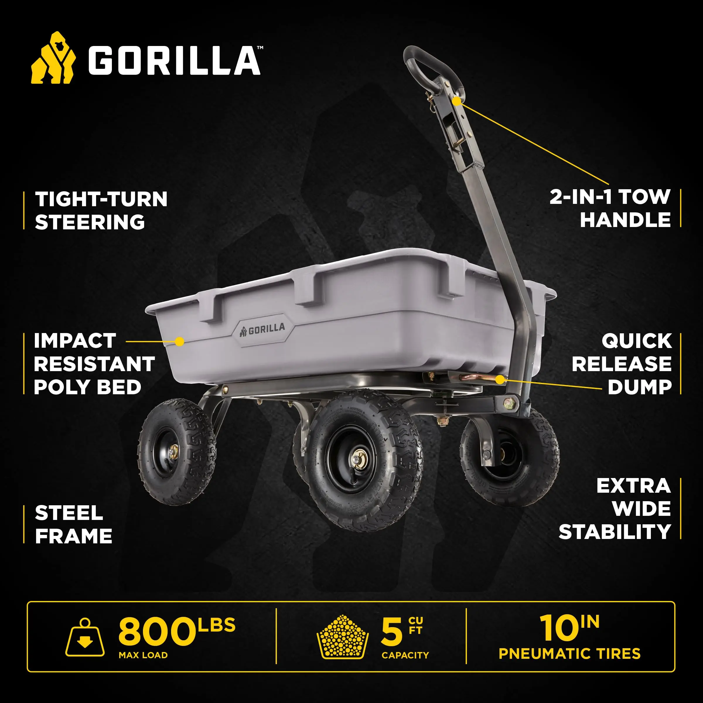 Poly Dump Cart, 800 lb. Capacity, 5 Cu Ft, Gray
