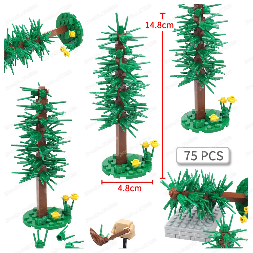 Pine needle tree Greening Building Block Assembly MOC figures Scene Matching Grass Flower Plant Model Outdoor Gift Children Toys