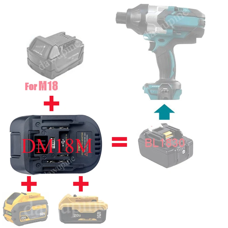 Batteriegehäuse-Adapter-Konverter USB-Ladegerät für Milwaukee für Dewalt 18V Li-Ionen-Akku für Makita 18V Elektrowerkzeuge BCL180 BL1830 – Detail 2