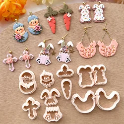 Easter Days Animal Bunny Polymer Clay Cutters Easter Cute Chicken Rabbit Cross Pottery Clay Earrings Cutting Die Jewelry Tools