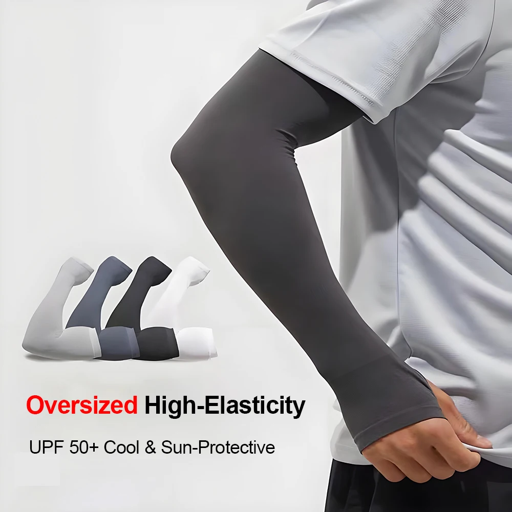 Plus Size Men's Arm Sleeves Cycling UV Protection Cooling Driving Big Size Elastic Breathable Ice Silk Sun Sleeves Outdoor Sport