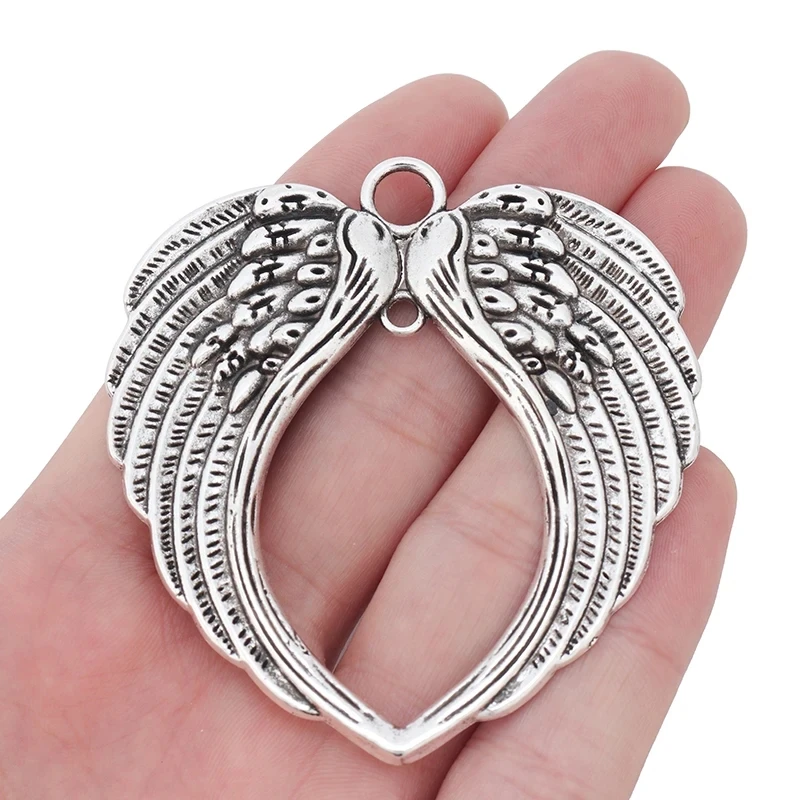 3pcs Tibetan Silver Large Boho Heart Angel Wings Lucky Charms Pendants for DIY Necklace Jewelry Making Findings