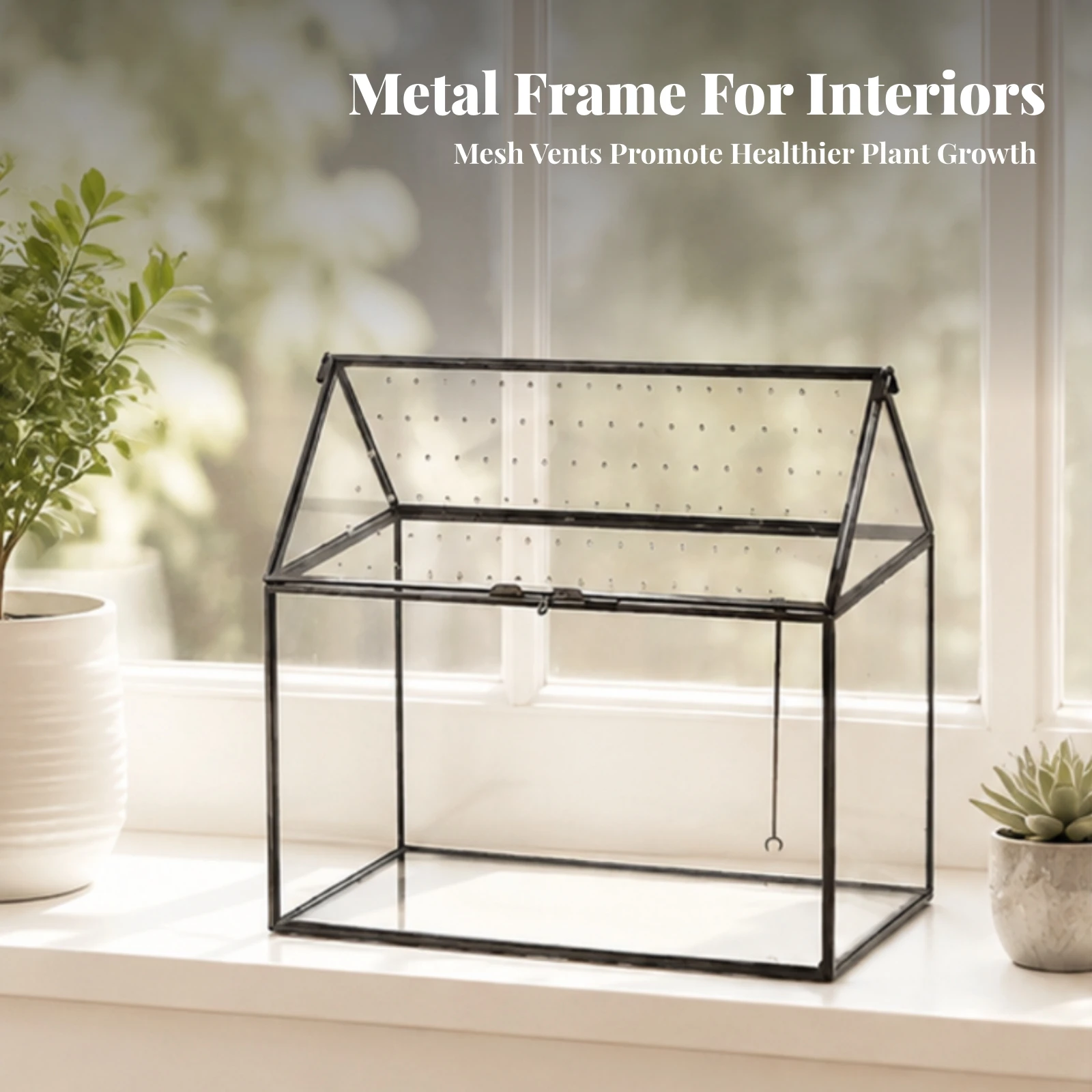 Glass Terrarium with Brass Frame Decorative Artisan-Made Glass Terrarium Geometric Tabletop Planter Compact Miniature