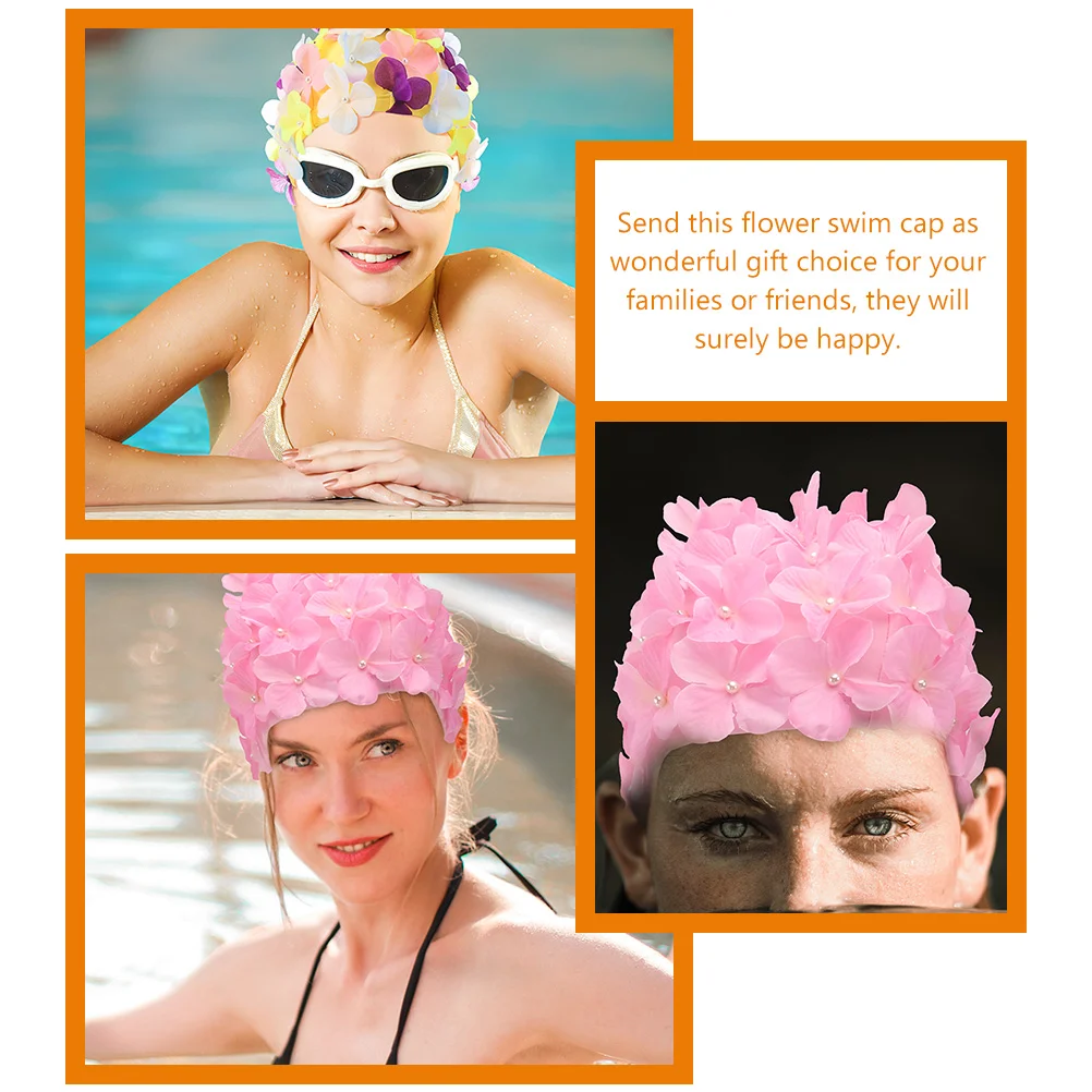 Flower Swim Cap Three-dimensional Petal Swimming 2pcs (pink Women Protection Caps Miss for Long Hair Hats