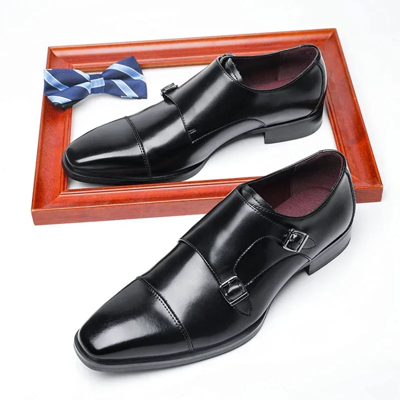 Zapatos de oficina para hombres, Zapatos de vestir formales italianos de cuero, hebilla de monje de boda, Zapatos de vestir de fiesta de moda, Oxfords