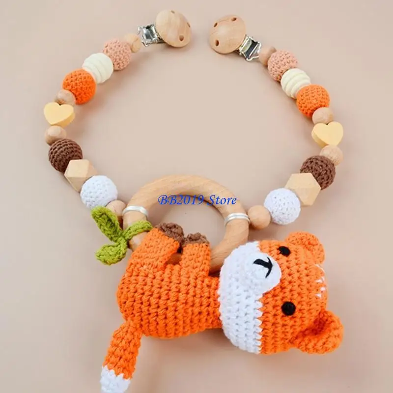 Q0KB Cartoon zwierząt ręcznie robiona zabawka dla niemowląt uspokoić grzechotka ręcznie robiona na szydełku zabawka