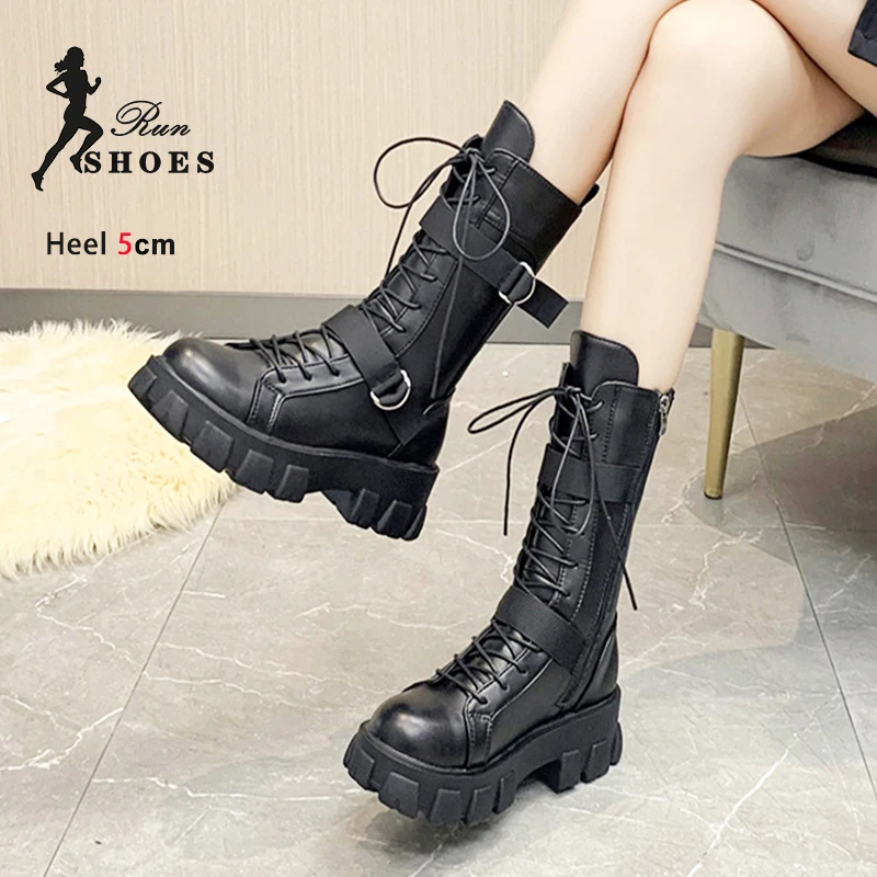 Voesnees Schwarz Mid-Kalb Stiefel Herbst Winter Dicken Boden Outdoor Casual Schuhe Für Frauen Punk Coole Booties Mujer Mode Motorrad stiefel