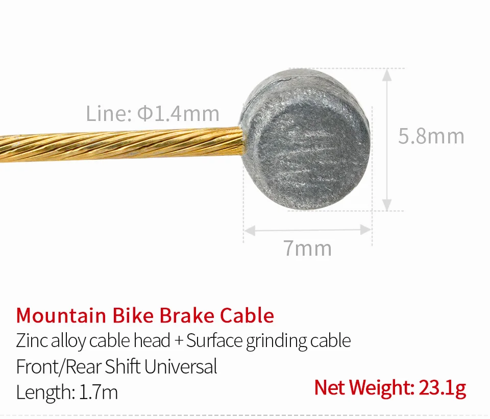 JSHOUBIKE 1/2 Stück MTB 2,1m Rennrad Fahrrad Schaltseil 1,7m Bremsseil Edelstahl Galvanisiert Gold – Detail 11