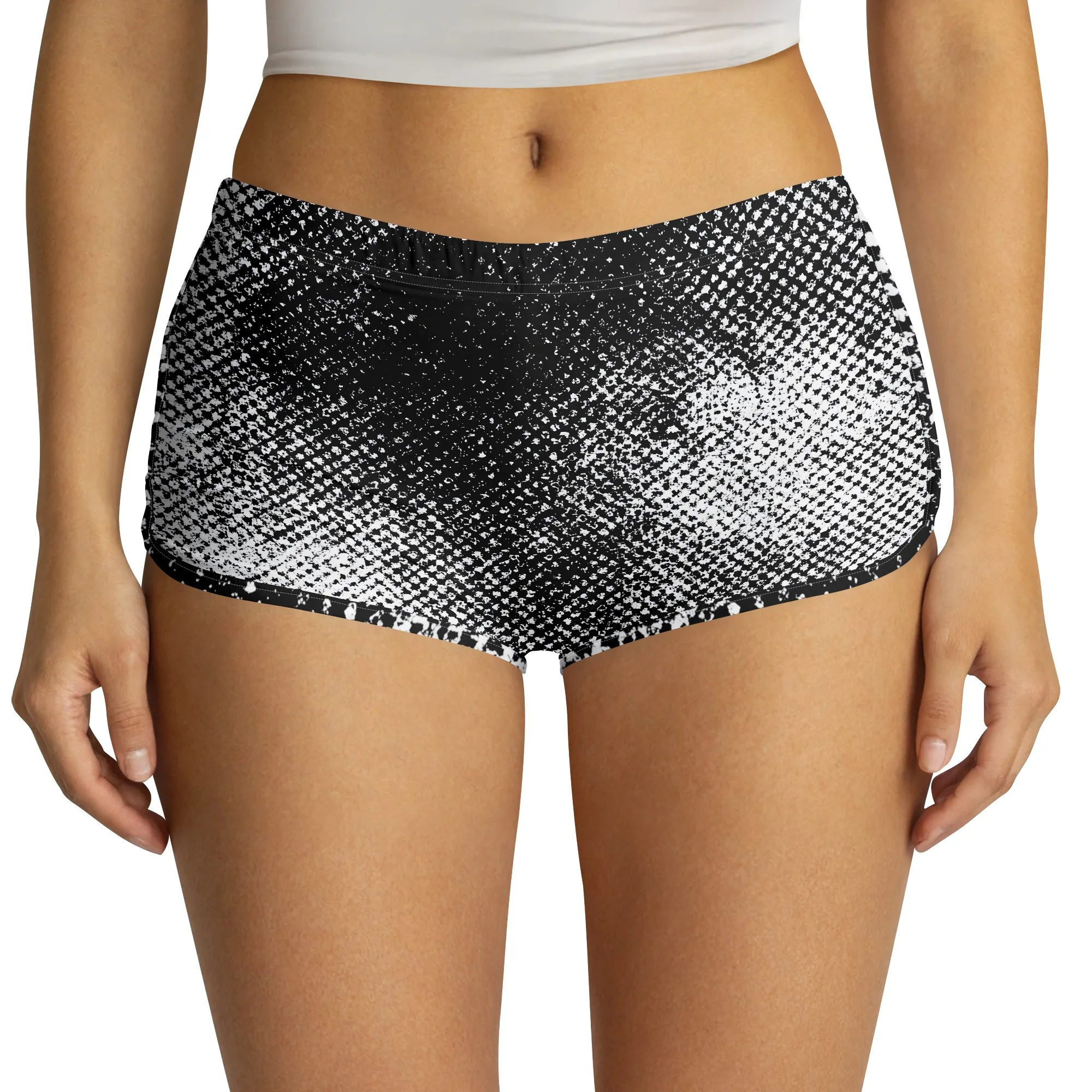 Black White Print Shorts, Houndstooth Pattern Bottoms, Gradient Design Lounge Wear, Yoga Gym Running Athletic Shorts S-2XL