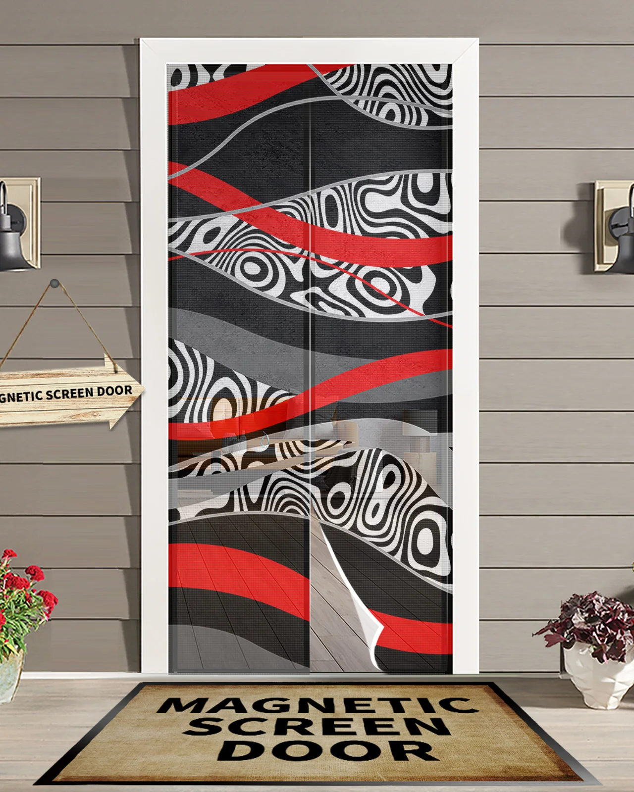 Abstract Lines Gradient Colors Summer Magnetic Screen Door Curtain Anti Mosquito Net Insect Fly Bug Kitchen Curtains